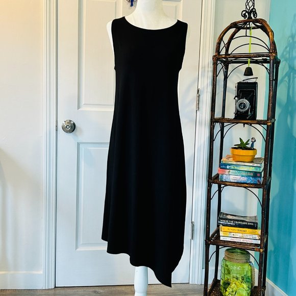 Eileen Fisher Sleeveless Asymmetrical Midi Dress in Black (size S) - Picture 3 of 12
